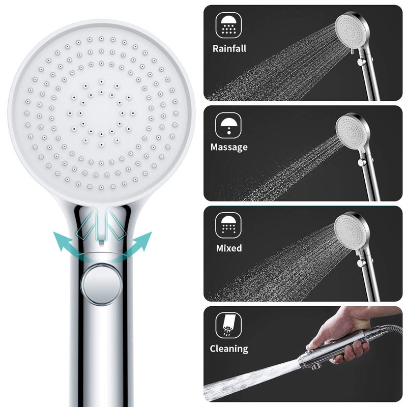 MIAOHUI Shower Head with Hose and on off Switch, 3 Setting High Pressure Handheld Shower Head, Removable Shower Head with Hose, Adjustable Angle Bracket, Low-Reach Wand Holder, Chrome - Image 2